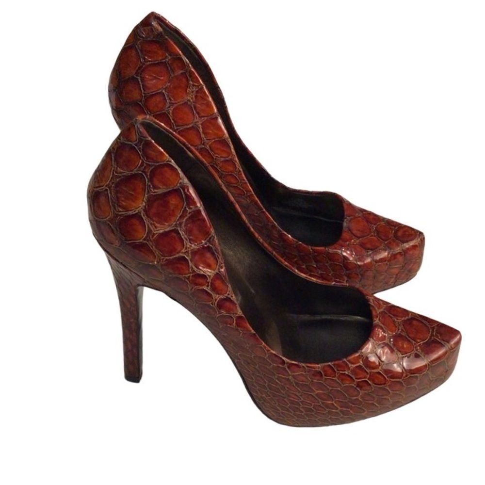 Jessica Simpson Croc-Embossed Heels - Deep Brown like new